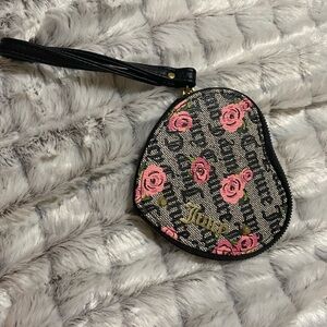 Juicy Couture Black and Pink Rose Heart Wristlet